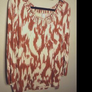 Chico's 3 maroon cream knot neck accent neck tunic 3/4 sleeve 18 XL